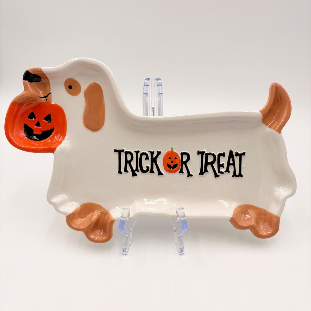 Boston Warehouse Halloween Ghost Dog Dachshund Ceramic Platter Trick Or Treat